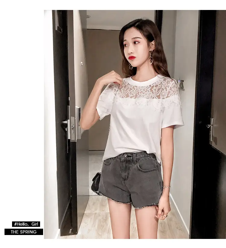 Women Lace Mesh T-Shirt White 2025 Summer — feature 7