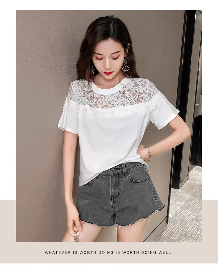 Women Lace Mesh T-Shirt White 2025 Summer — feature 8
