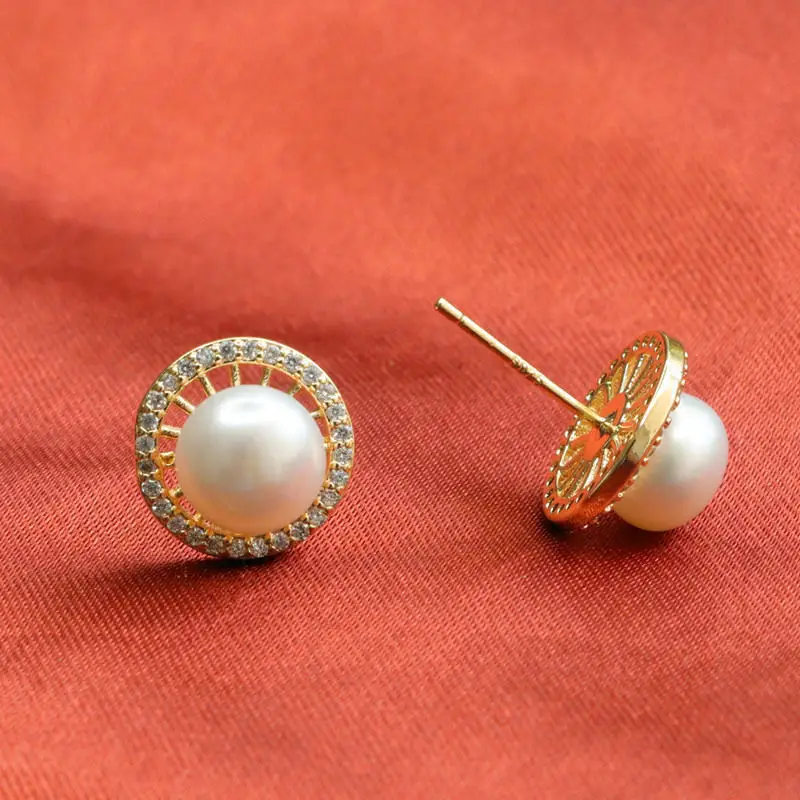 Guan Yu Pearl Earrings S925 Gold Diamond Set — feature 10