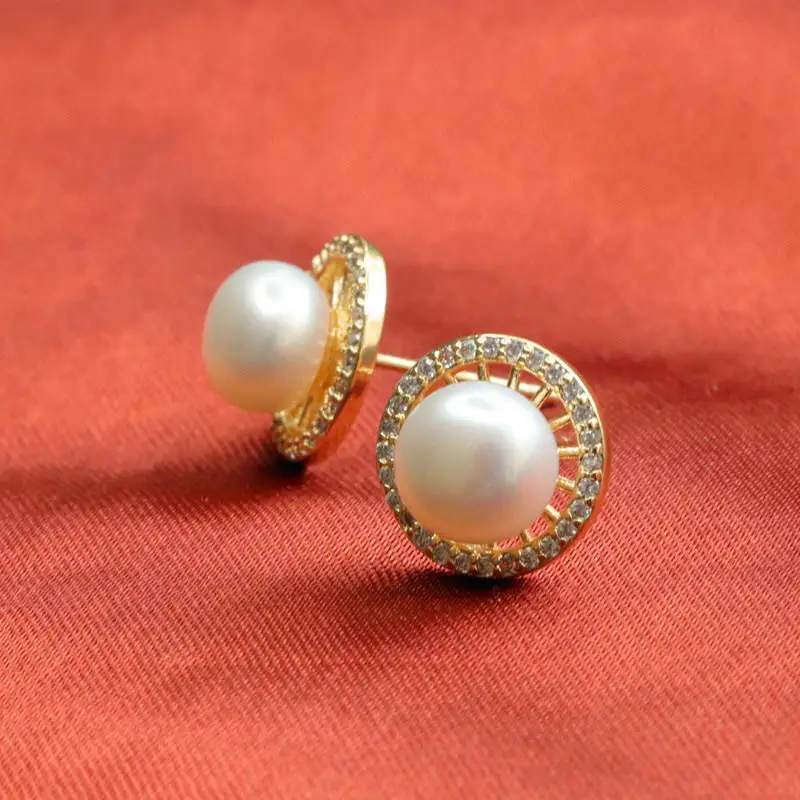 Guan Yu Pearl Earrings S925 Gold Diamond Set — feature 9