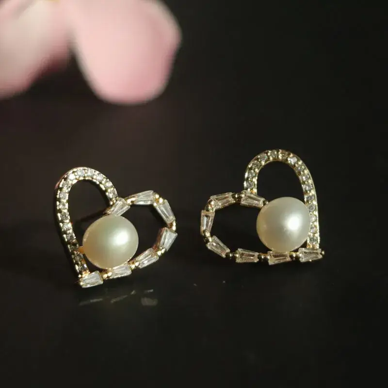 Heart Shaped Pearl Earrings S925 Silver for Women - Image 3