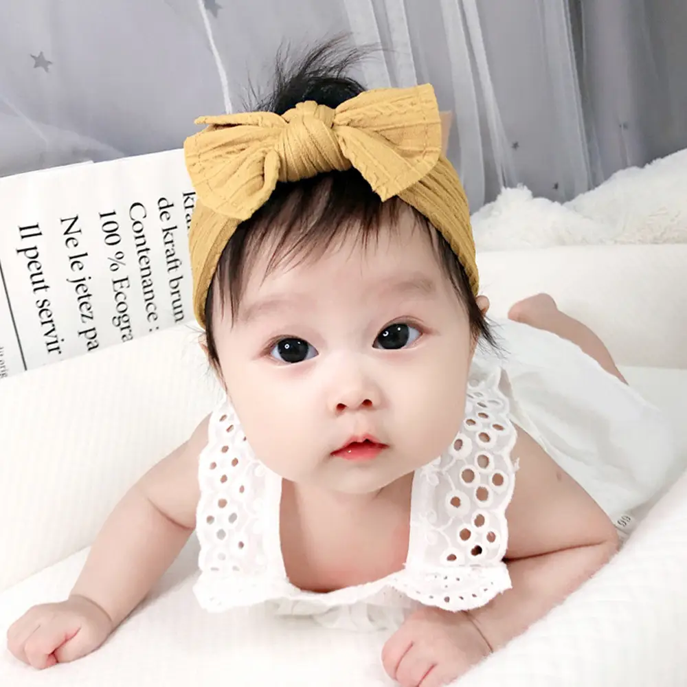 Brown Jacquard Bow Headscarf for Girls - Image 42