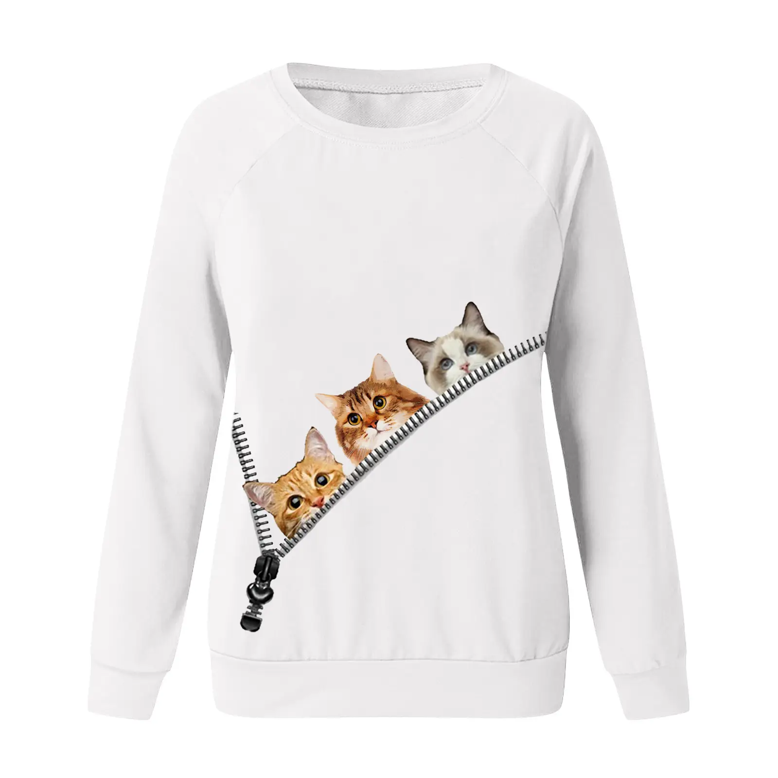 Men Women Green Cat Print Sweatshirt Long Sleeve - Image 8