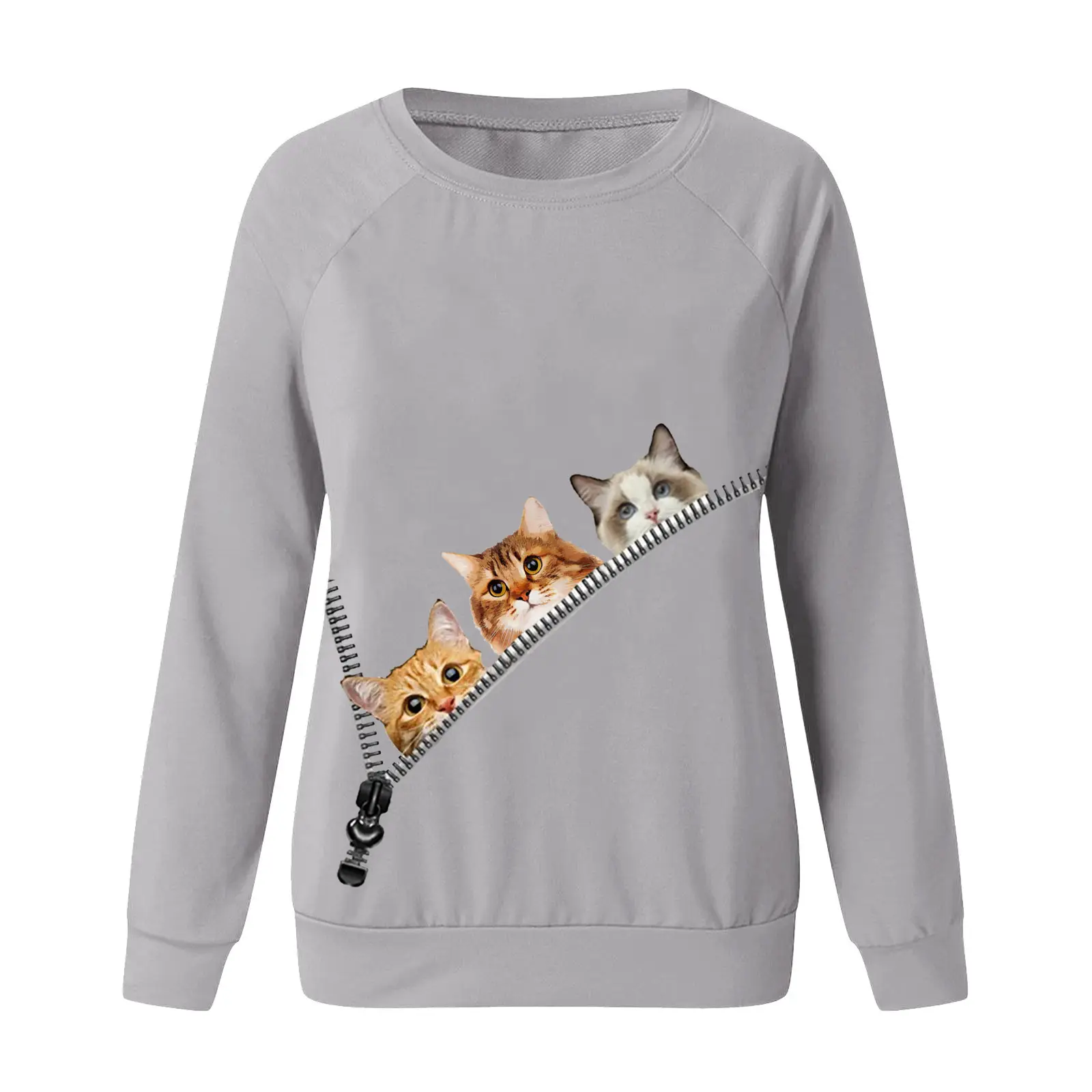 Men Women Green Cat Print Sweatshirt Long Sleeve - Image 2