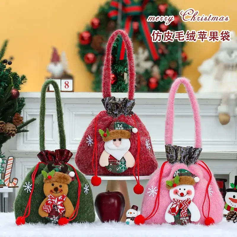 Green Wool Christmas Apple Gift Bag for Kids