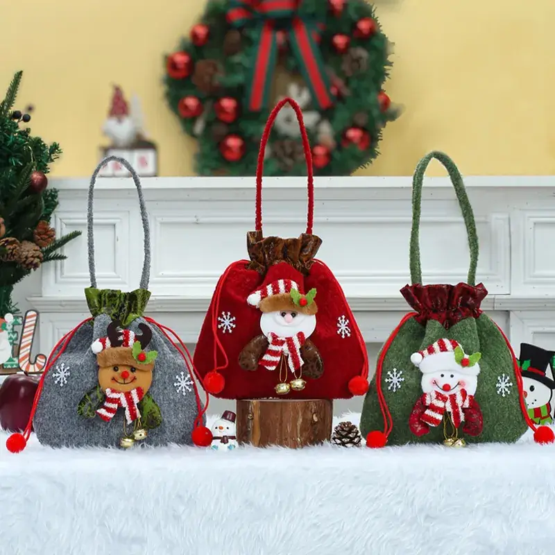 Green Wool Christmas Apple Gift Bag for Kids
