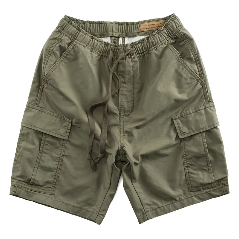 Men's Khaki Stretch Waist Shorts with 4 Pocket Drawstring - Image 5