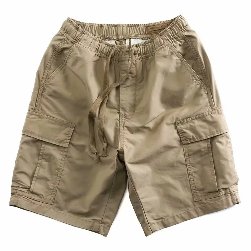 Men's Khaki Stretch Waist Shorts with 4 Pocket Drawstring - Image 6