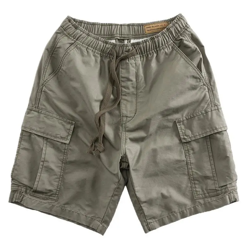 Men's Khaki Stretch Waist Shorts with 4 Pocket Drawstring - Image 7