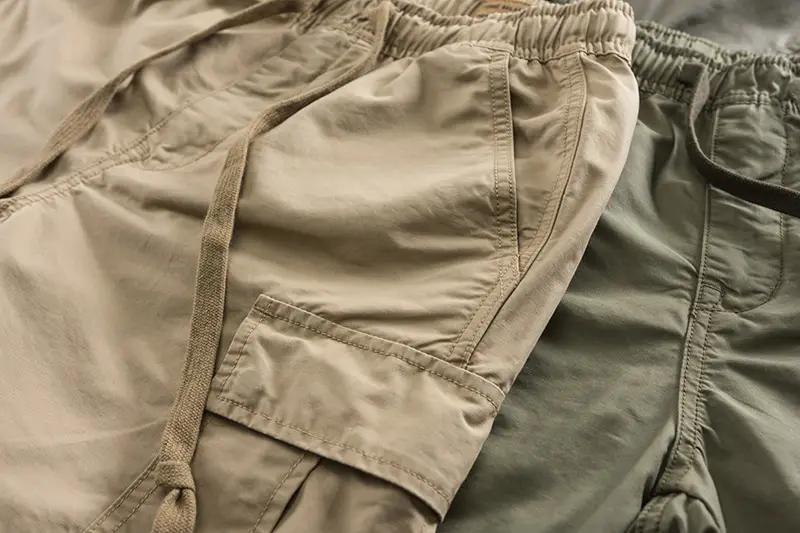 Men's Khaki Stretch Waist Shorts with 4 Pocket Drawstring — feature 4