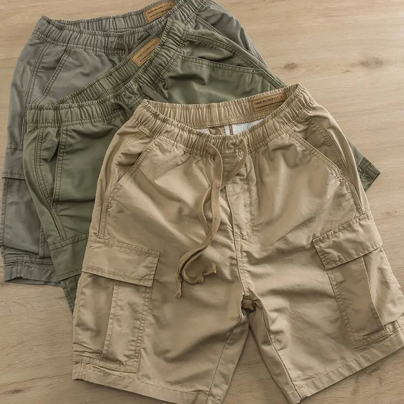 Men's Khaki Stretch Waist Shorts with 4 Pocket Drawstring — feature 6