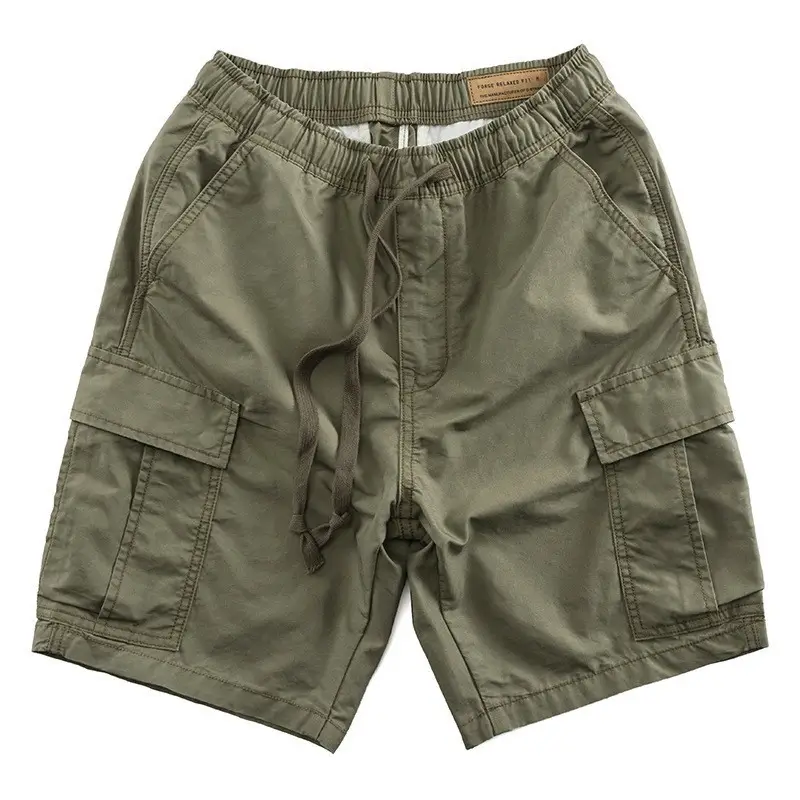 Men's Khaki Stretch Waist Shorts with 4 Pocket Drawstring - Image 2