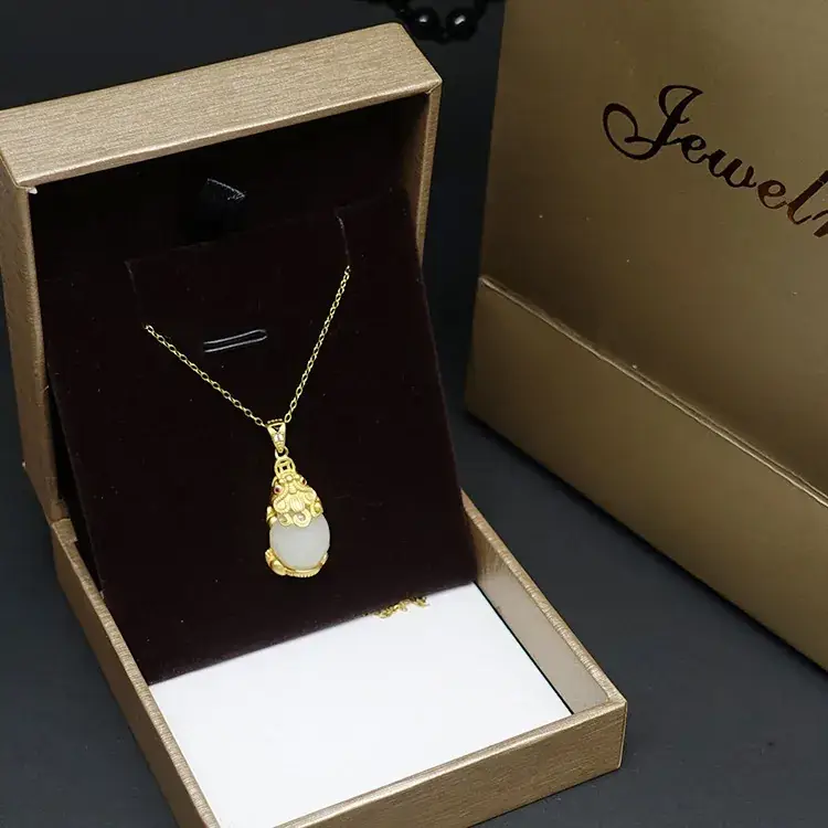 Ancient Gold Hetian Jade Ping An Lock Pendant - Image 3
