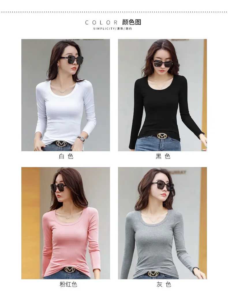 Women's Grey Long Sleeve U-Neck T-Shirt — feature 16
