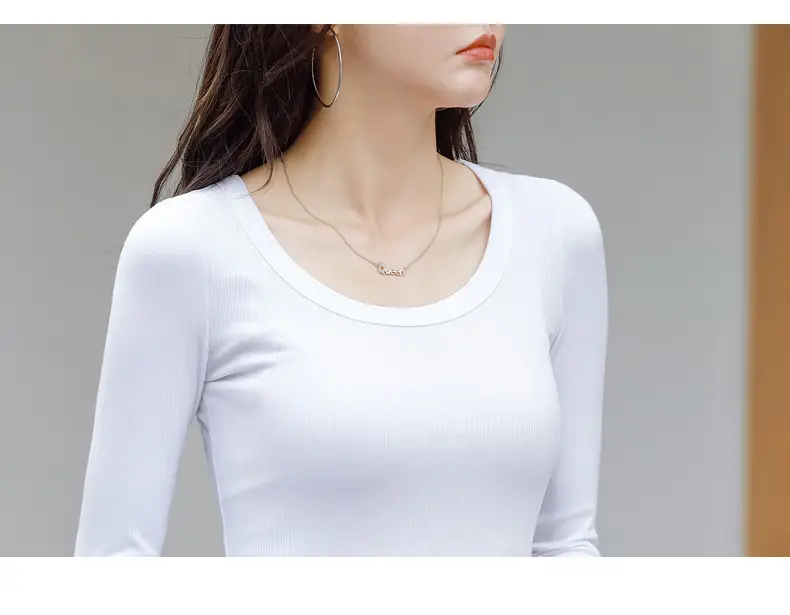 Women's Grey Long Sleeve U-Neck T-Shirt — feature 29