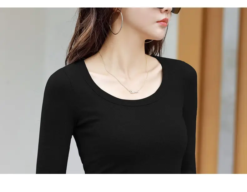 Women's Grey Long Sleeve U-Neck T-Shirt — feature 31