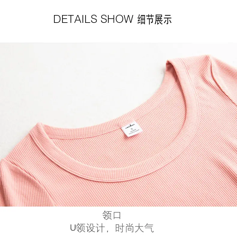 Women's Grey Long Sleeve U-Neck T-Shirt — feature 38