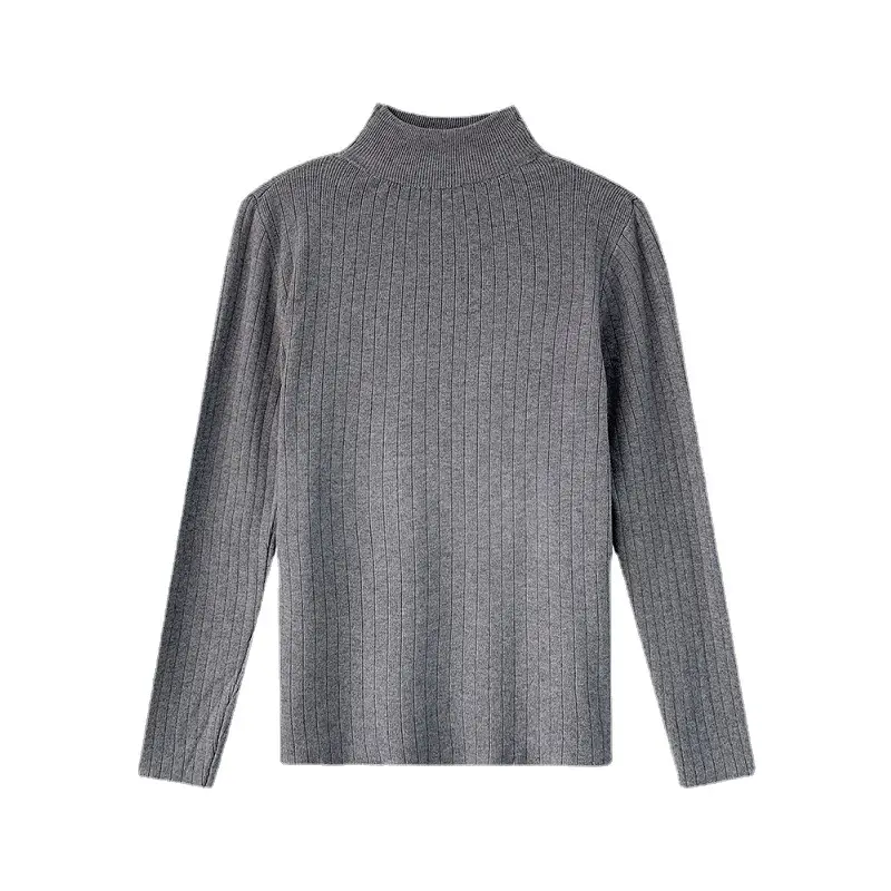 Women Ribbed Knit Sweater Top Brown Half-High Collar - Image 14