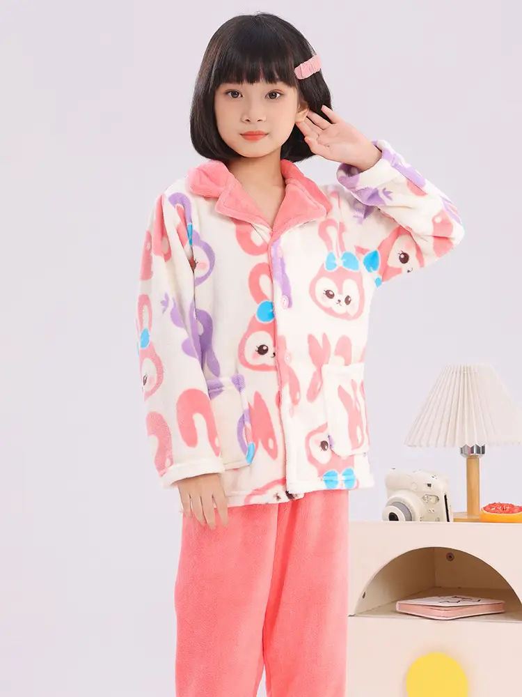 Girls Unicorn Pajamas Winter Velvet Flannel Set