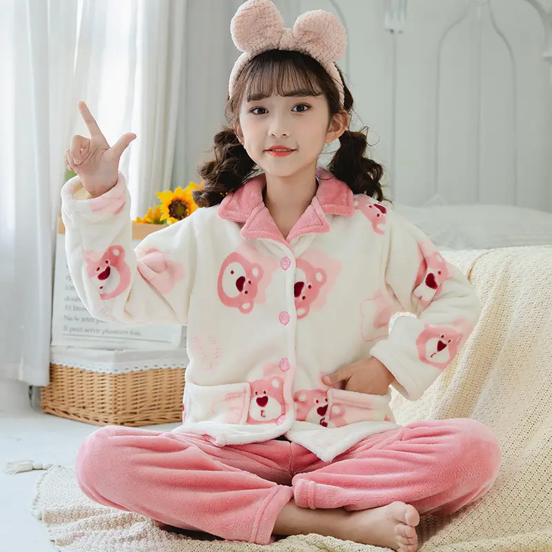 Girls Unicorn Pajamas Winter Velvet Flannel Set