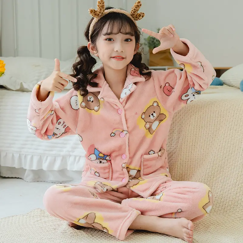 Girls Unicorn Pajamas Winter Velvet Flannel Set