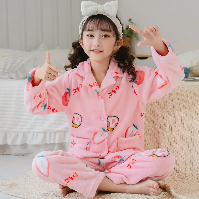 Girls Unicorn Pajamas Winter Velvet Flannel Set