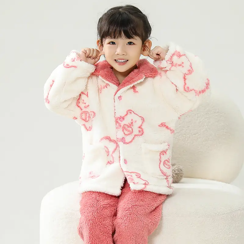 Girls Unicorn Pajamas Winter Velvet Flannel Set