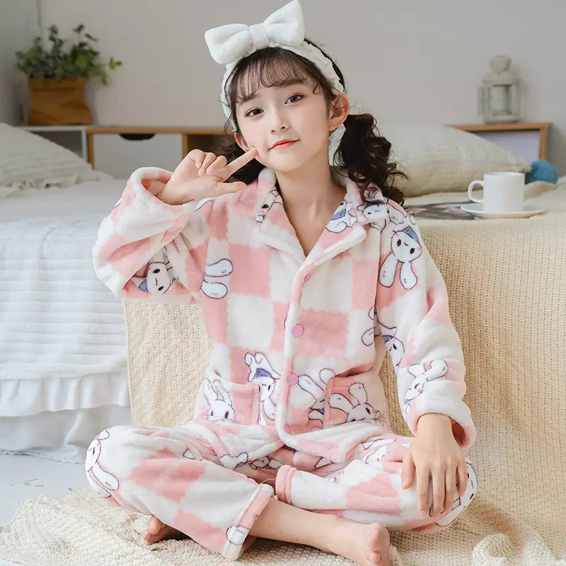 Girls Unicorn Pajamas Winter Velvet Flannel Set