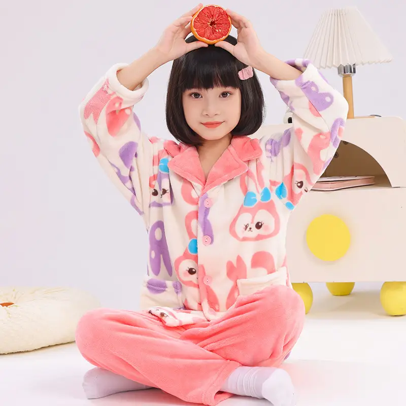 Girls Unicorn Pajamas Winter Velvet Flannel Set
