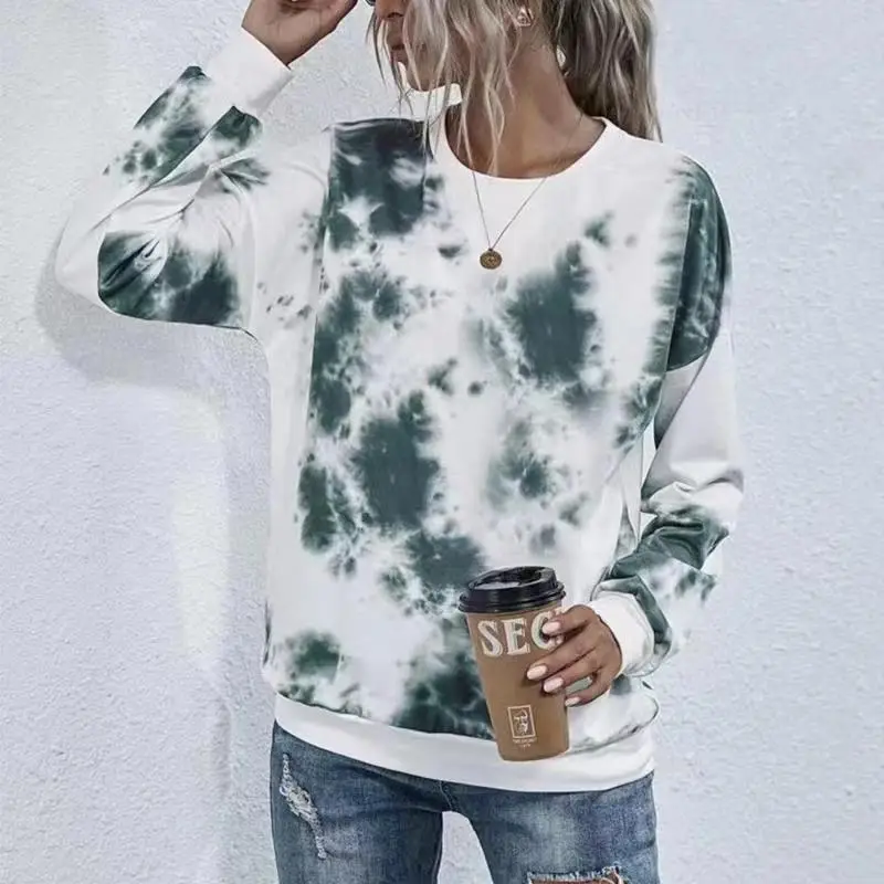 Women Tie-dye Round Neck T-shirt 2023 Autumn Winter