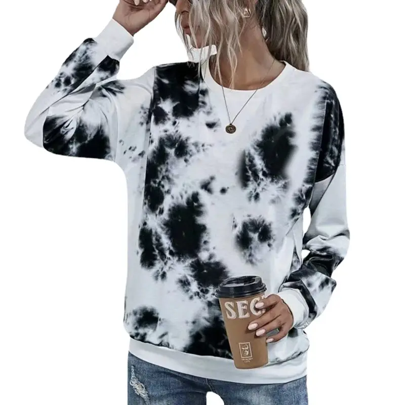 Women Tie-dye Round Neck T-shirt 2023 Autumn Winter