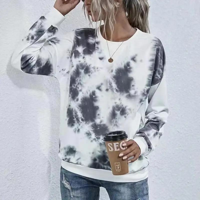 Women Tie-dye Round Neck T-shirt 2023 Autumn Winter