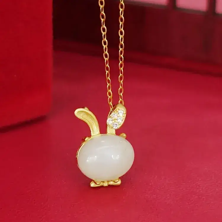 Ancient Gold S925 Silver Inlaid Hetian White Jade Lucky Buckle Pendant - Image 3
