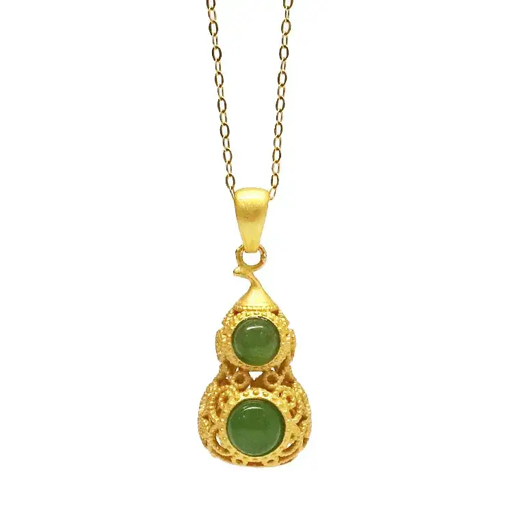 Ancient Gold S925 Silver Inlaid Hetian White Jade Lucky Buckle Pendant - Image 5