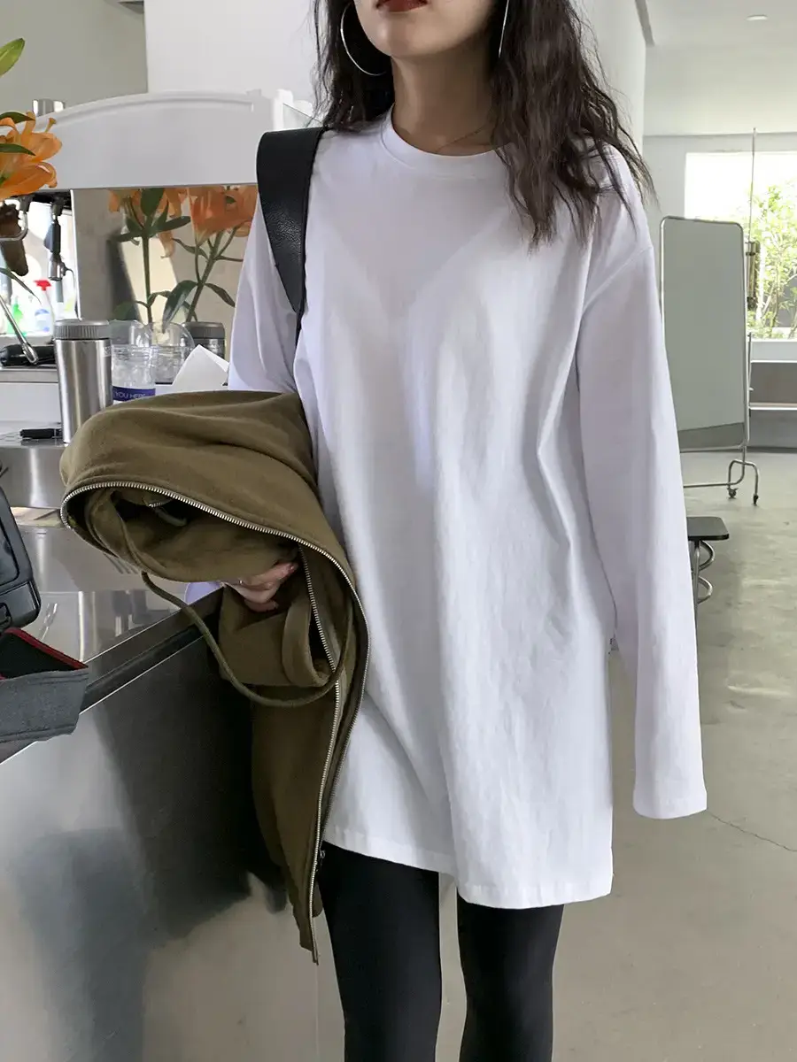 Women Korean Style Slit Long Sleeve Blouse White — feature 10