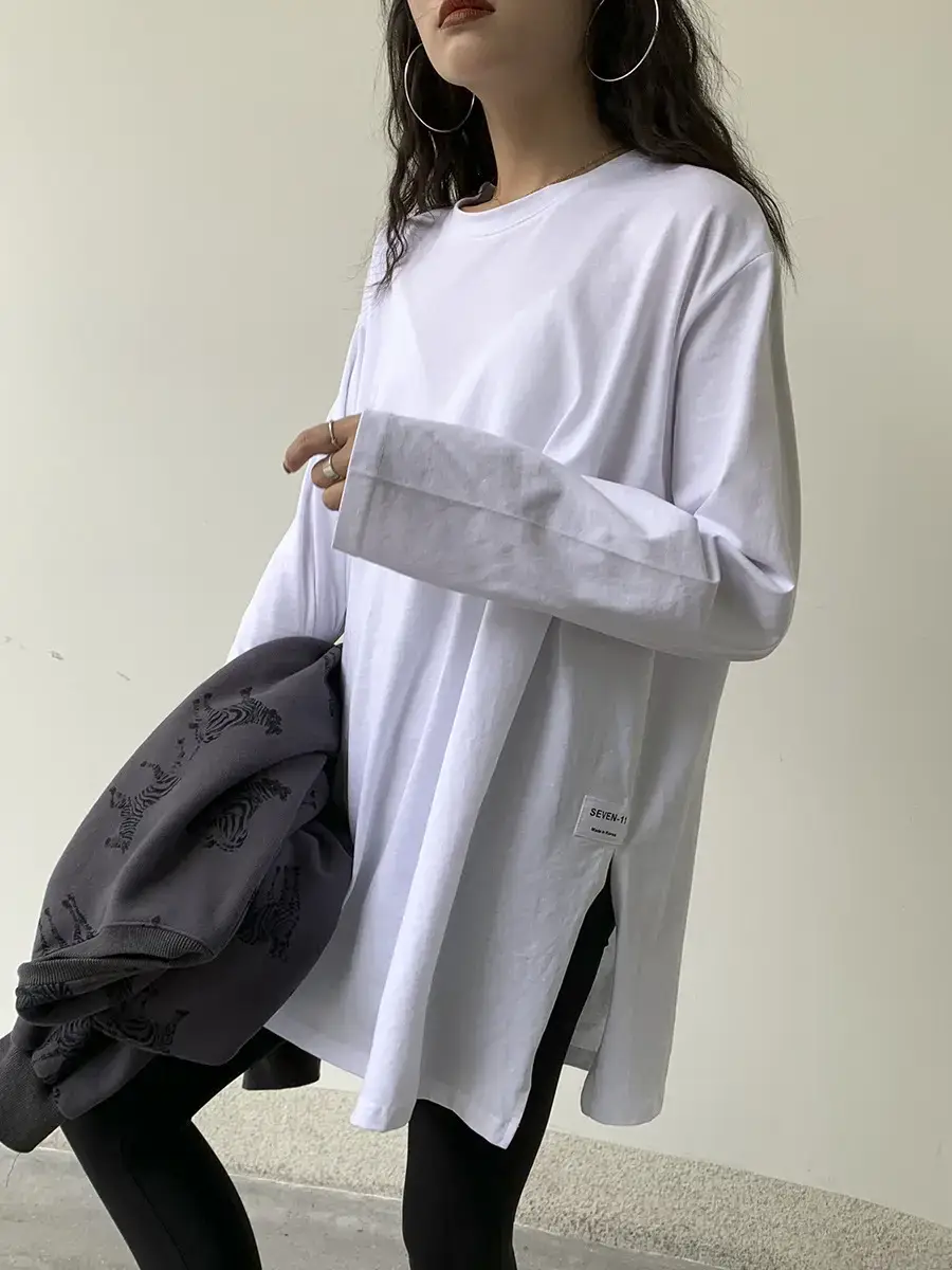 Women Korean Style Slit Long Sleeve Blouse White — feature 12