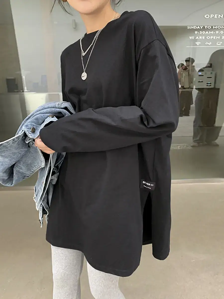 Women Korean Style Slit Long Sleeve Blouse White — feature 13