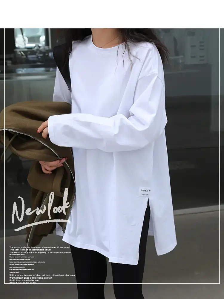 Women Korean Style Slit Long Sleeve Blouse White — feature 2