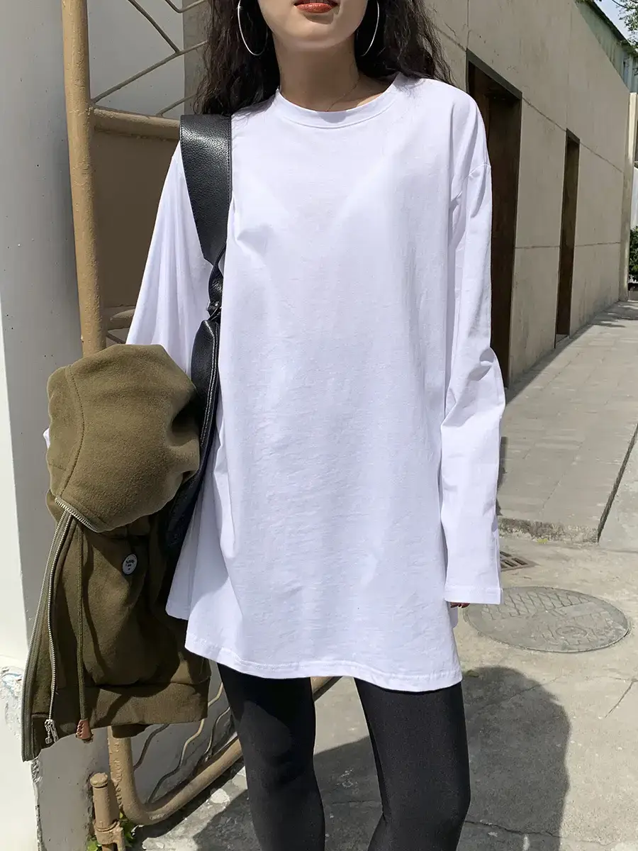 Women Korean Style Slit Long Sleeve Blouse White — feature 5