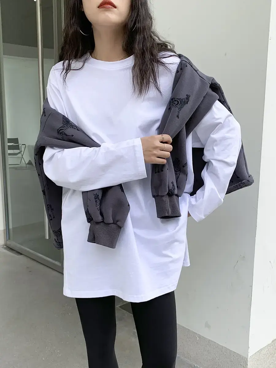 Women Korean Style Slit Long Sleeve Blouse White — feature 7