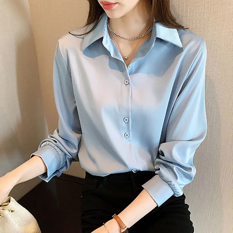 Women's Long Sleeve White V-Neck Shirt Spring Wear - Image 9