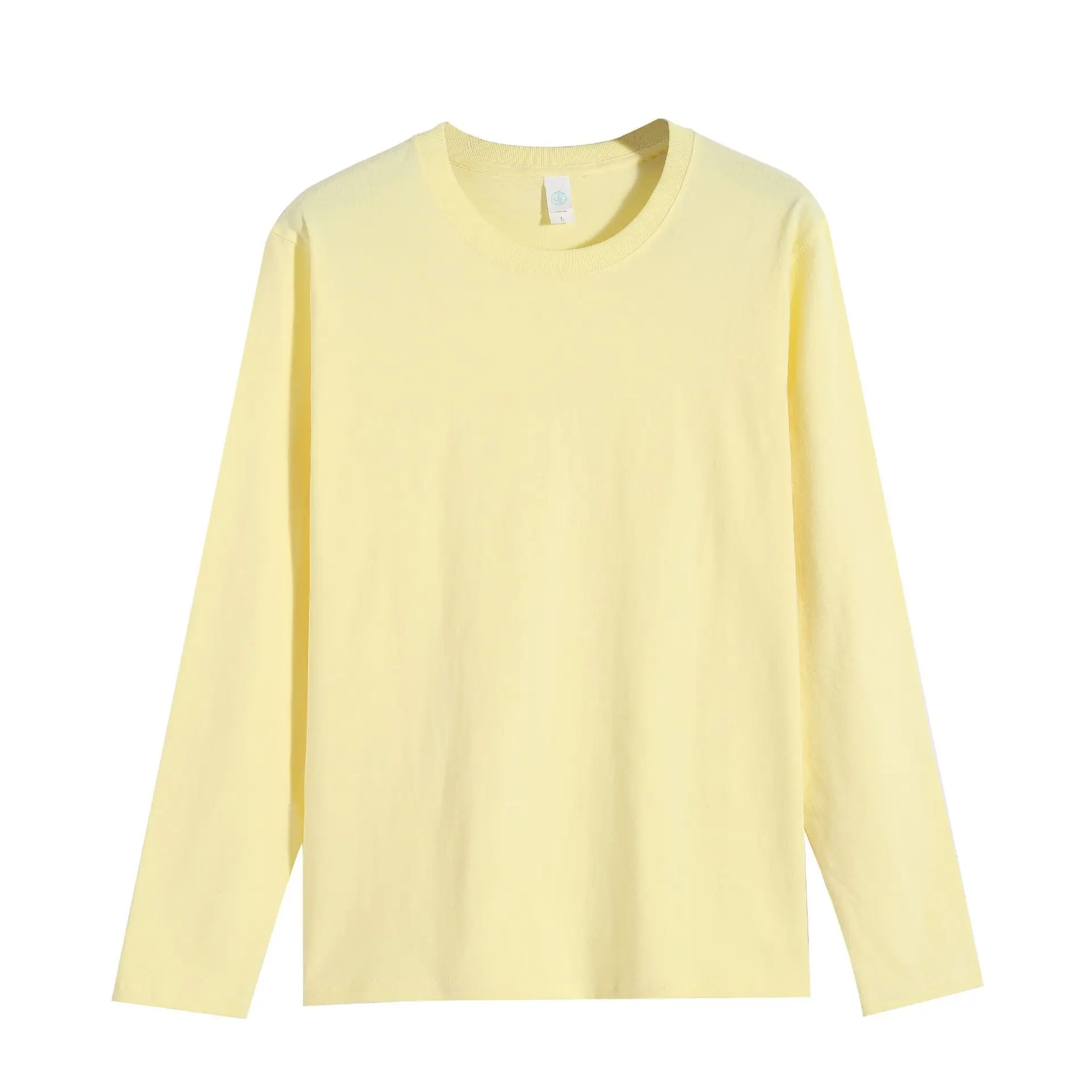 Men Long Sleeve Cotton T-Shirt Yellow Loose Solid - Image 5