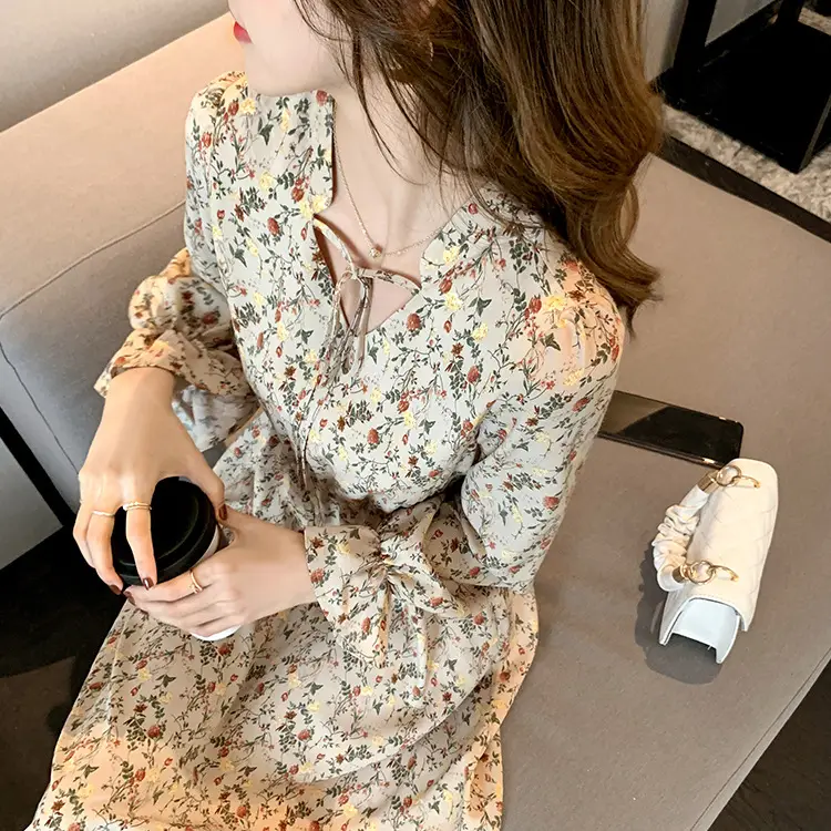 French Floral Dress Women 2025 Long Skirt Waist Slimming - Image 4