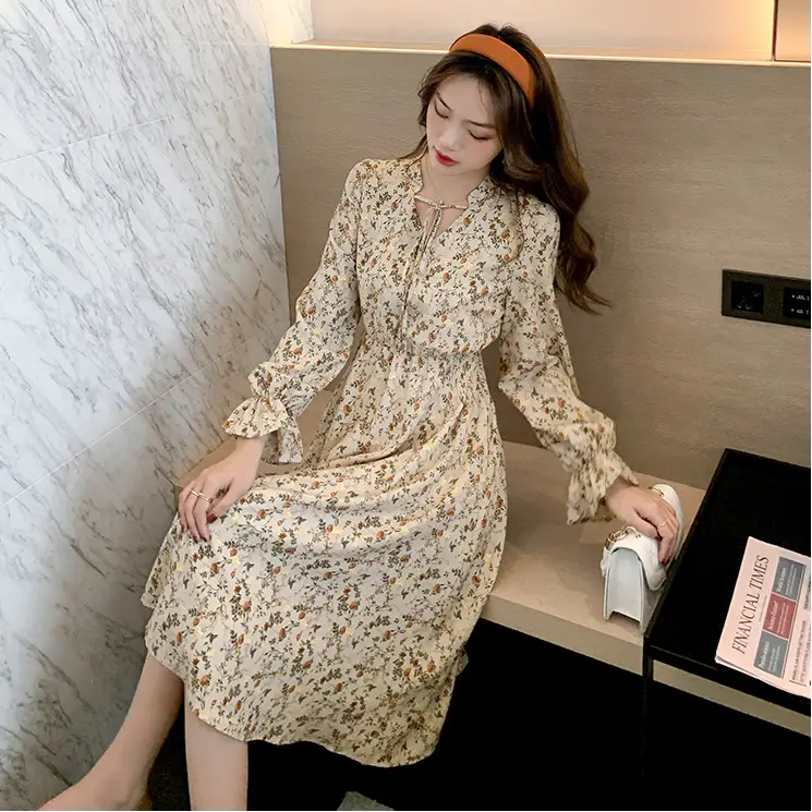 French Floral Dress Women 2025 Long Skirt Waist Slimming - Image 6