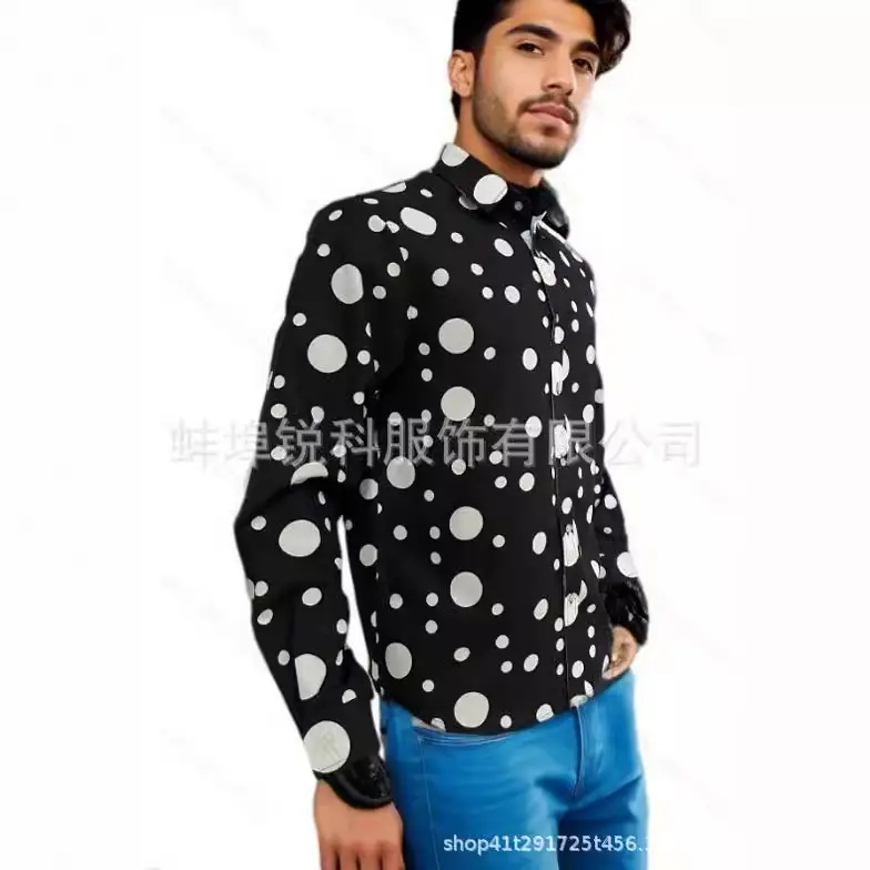 2025 Men's Black Polka Dot Long Sleeve Shirt - Image 3