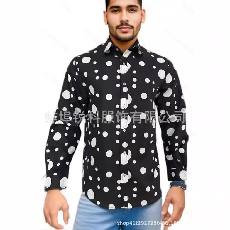 2025 Men's Black Polka Dot Long Sleeve Shirt - Image 4