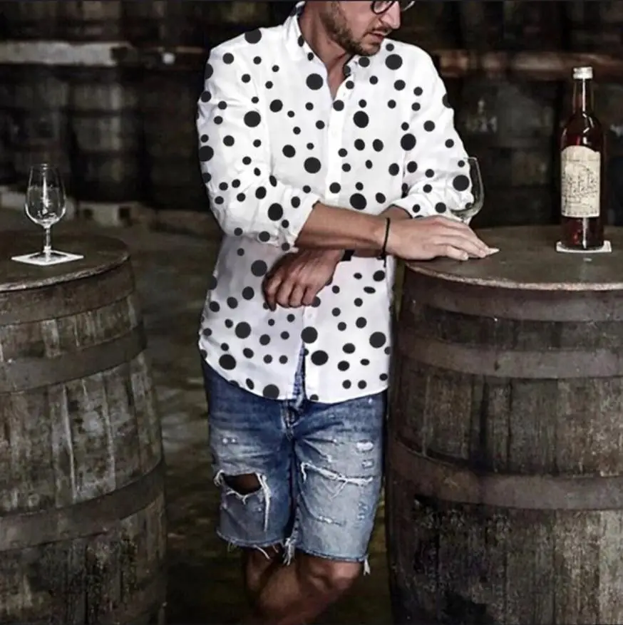 2025 Men's Black Polka Dot Long Sleeve Shirt - Image 5