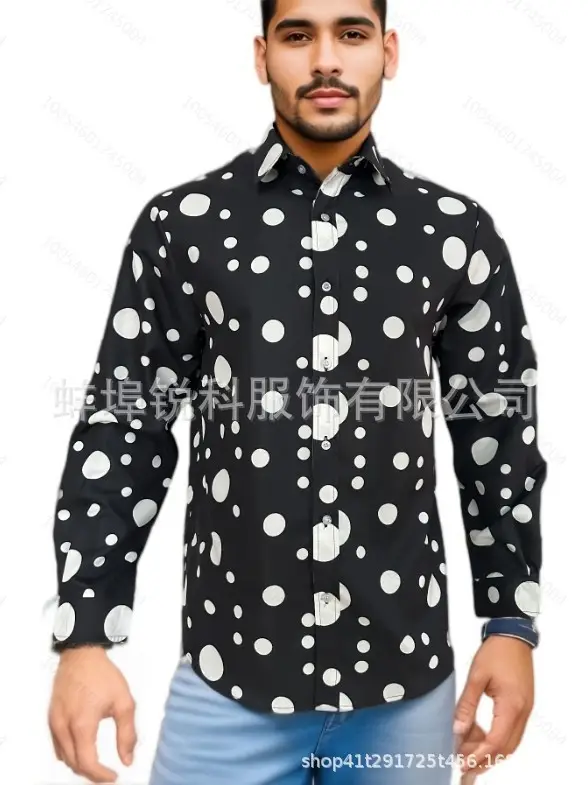 2025 Men's Black Polka Dot Long Sleeve Shirt — feature 6
