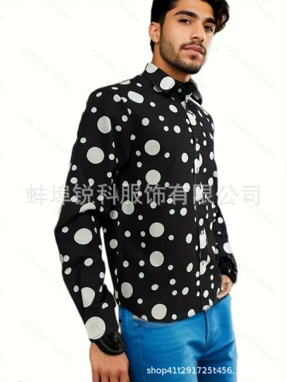 2025 Men's Black Polka Dot Long Sleeve Shirt — feature 7