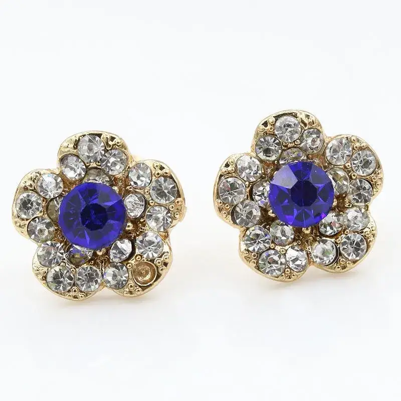 New South Korea Earrings Silver White Bottom Flower Sapphire Full Diamond Women's Earrings Distinctive Small Earrings - Image 4